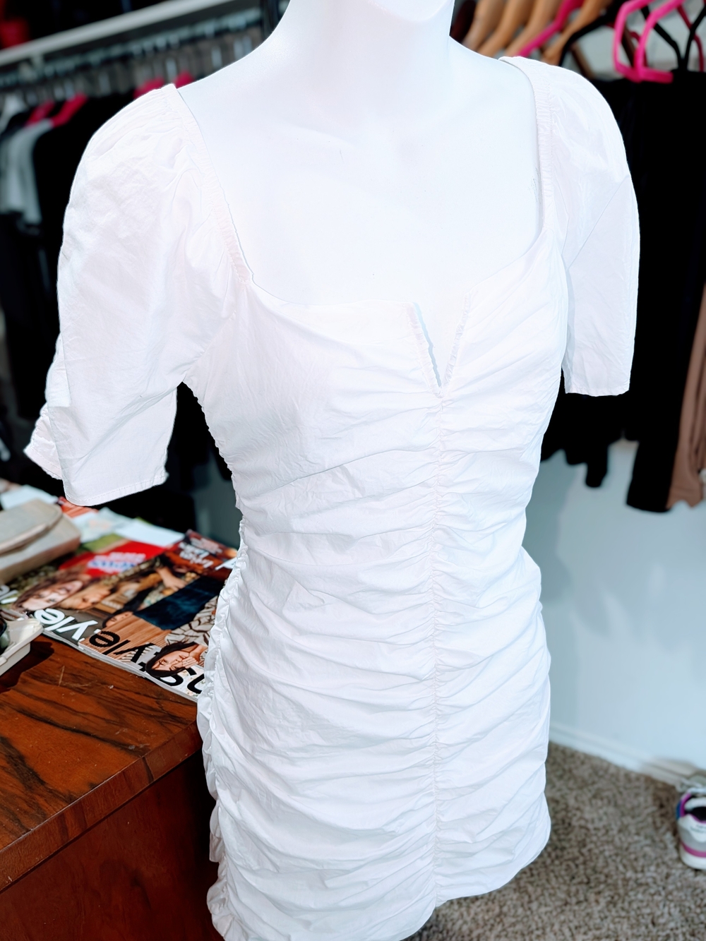 Sanctuary White Ruched Sweetheart Mini Dress